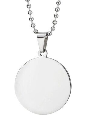 Stylish Two-Sided Steel Circle Pendant Necklace for Men & Women - Brushed Finish